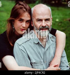 Terry Pratchett with daughter Rhianna Pratchett at home. Stock Photo