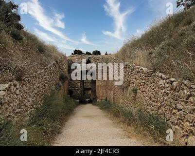 One of the most precious treasures of ancient Greece, hidden in the heart of the Peloponnese peninsula, is the city of Mycenae, a UNESCO Site. Stock Photo