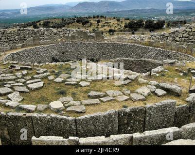 One of the most precious treasures of ancient Greece, hidden in the heart of the Peloponnese peninsula, is the city of Mycenae, a UNESCO Site. Stock Photo