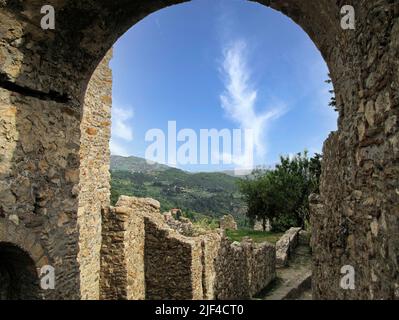 The byzantine archaeological site of Mystras in Peloponnese, Greece. Stock Photo