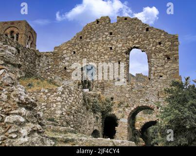 The byzantine archaeological site of Mystras in Peloponnese, Greece. Stock Photo