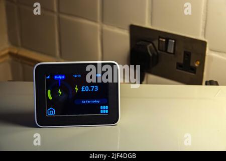 An electricity smart-meter, checking electricity usage, UK Stock Photo