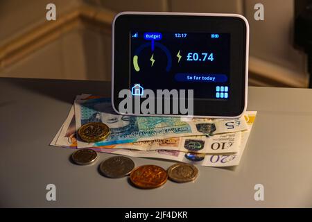 An electricity smart-meter, checking electricity usage, UK Stock Photo