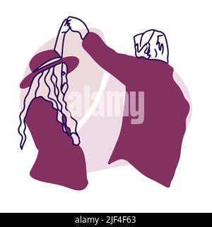 Happy newlyweds, pregnant girl, lovers dancing, hat, smile, future parents, doodle Stock Vector