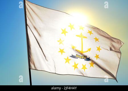 Rhode Island state of United States flag waving on the wind Stock Photo