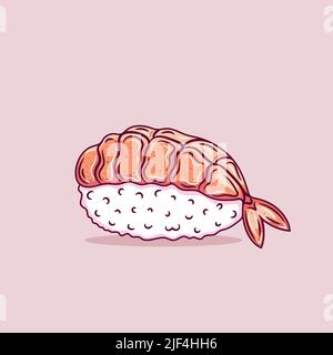 Japanese nigiri sushi with prawn Ebi sushi rice illustration vector. Stock Vector