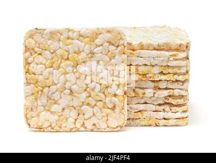 Stack of puffed whole grain crispbread isolated on white Stock Photo