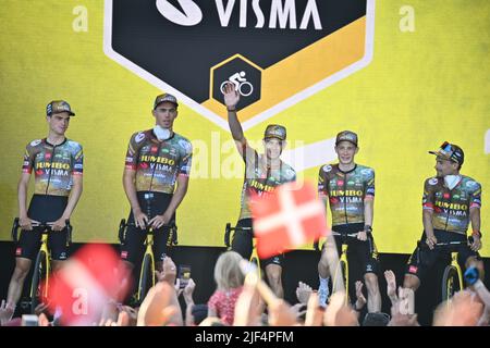 Illustration shows  the team presentation ahead of the 109th edition of the Tour de France cycling race, in Copenhagen, Denmark, Wednesday 29 June 2022. This year's Tour de France takes place from 01 to 24 July 2022 and starts with three stages in Denmark. BELGA PHOTO DAVID STOCKMAN