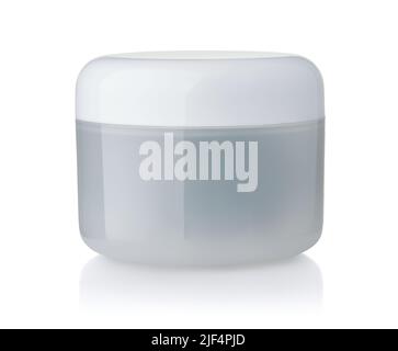 Front view of translucent blank packaging plastic cosmetics container isolated on white Stock Photo