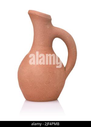 Side view of unpainted clay jug isolated on white Stock Photo