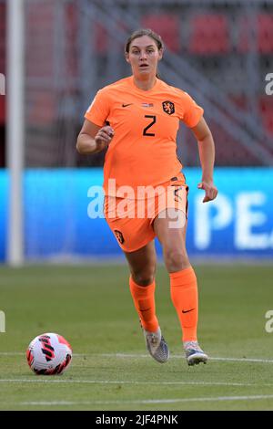 Enschede - Aniek Nouwen of Holland women during the Women's World Cup Qualifying match between the Netherlands and Belarus at Stadium De Grolsch Veste on June 28, 2022 in Enschede, Netherlands. ANP GERRIT VAN COLOGNE Stock Photo
