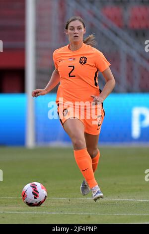 Enschede - Aniek Nouwen of Holland women during the Women's World Cup Qualifying match between the Netherlands and Belarus at Stadium De Grolsch Veste on June 28, 2022 in Enschede, Netherlands. ANP GERRIT VAN COLOGNE Stock Photo