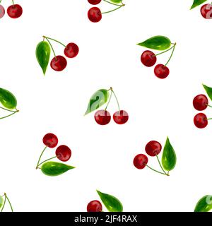 Seamless pattern with illustration of cherries on a white background Stock Vector