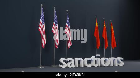 USA sanctions on China, Sanctions against China, Sanctions on China, 3D work and 3D illustration Stock Photo