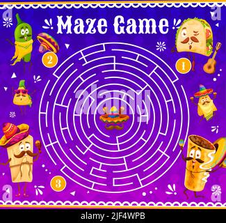 Labyrinth maze with vector mexican tacos, avocado and chimichanga ...
