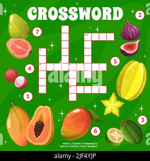 Summer fruits crossword Educational crossword kids game with lemon