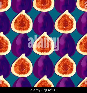 Seamless pattern with iIllustration of a figs on a blue background Stock Vector