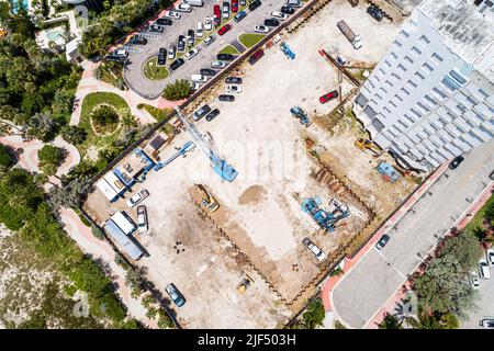 Miami Beach Florida,aerial overhead view from above,under construction site Aman Hotel And Residences condominium complex Stock Photo