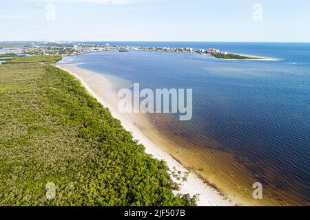 Fort Ft. Myers Florida,San Carlos Bay Gulf of Mexico Bunche Beach Preserve wetlands,natural scenery aerial overhead view from above,Estero Island Fort Stock Photo