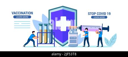 Anti vaccination protest Flat vector illustration Vaccine refusal Mandatory immunization Vaccination hesitancy No vax concept. Patients with doctor an Stock Vector