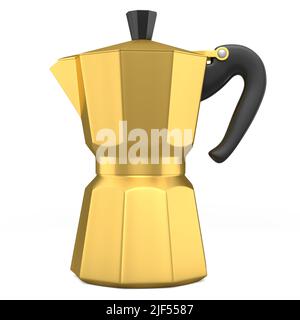 Italian geyser coffee maker a la moka on white background. 3d render of coffee pot for making espresso coffee Stock Photo