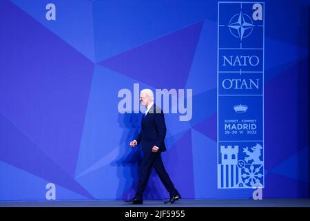 Madrid, Spain. 29th June, 2022. U.S. President Joe Biden attends a welcome ceremony ahead of official family photo during the NATO Summit at the IFEMA congress centre in Madrid, Spain on June 29, 2022. (Credit Image: © Beata Zawrzel/ZUMA Press Wire) Stock Photo