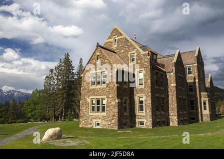 Historic Banff National Park Administration Building Exterior, Canada Federal Heritage Landmark Built in 1934 Stock Photo