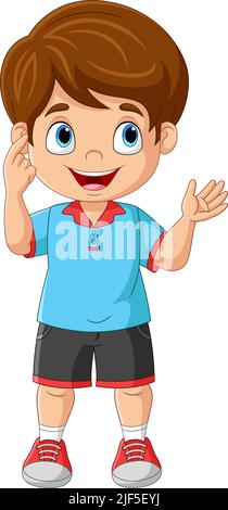 Cute cartoon little boy thinking Stock Vector