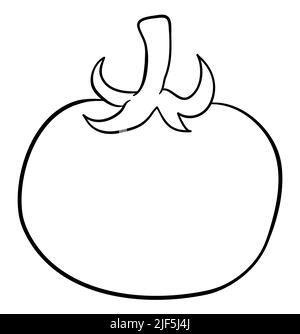 Rounded and delicious tomato with pedicel and sepal in outlines for coloring activities. Stock Vector