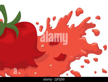 Squished and ragged tomato with splashed juice in all directions with some seeds. Stock Vector