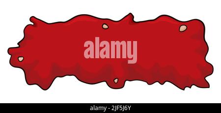 Template red sign like ketchup sauce with some tomato seeds, over white background. Stock Vector