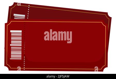 Two red tickets with golden frame and barcodes, ready for the upcoming seasonal events. Stock Vector
