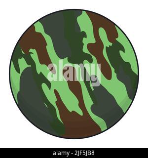 Round button with green and brown colors like an Operational Camouflage Pattern -OCP- texture. Stock Vector