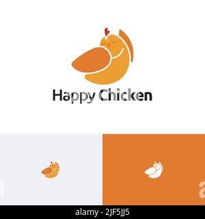 Cute Fun Fat Happy Chicken Simple Logo Stock Vector