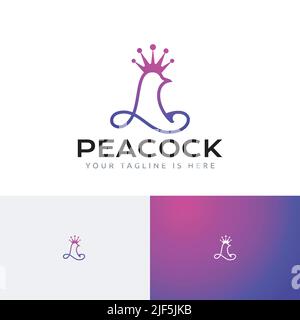 Peacock Crown King Prince Princess Bird Kingdom Elegant Jewelry Logo Stock Vector