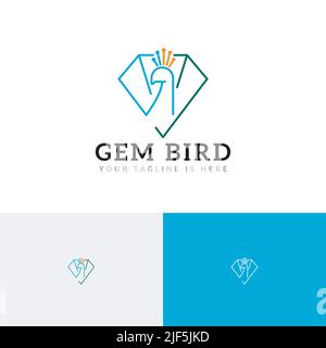 Peacock Crown Diamond Gem Elegant Jewelry Line Logo Stock Vector
