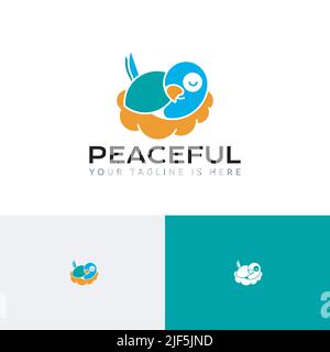 Peaceful Nature Bird Sleeping on Nest Animal Logo Stock Vector