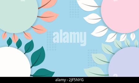 Beautiful Summer pastel paper cut with leaves background vector, paper art with pastel color design illustration Stock Vector