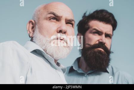 Generation of people and stages of growing up. Fathers day. Family generation: future dream and people concept. Grandfather ageing. Stock Photo