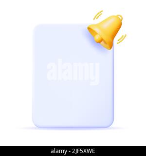 3D Notification Popup with Bell Icon. Stock Vector