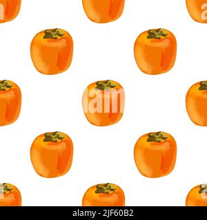 Seamless pattern with iIllustration a persimmon on a white background Stock Vector