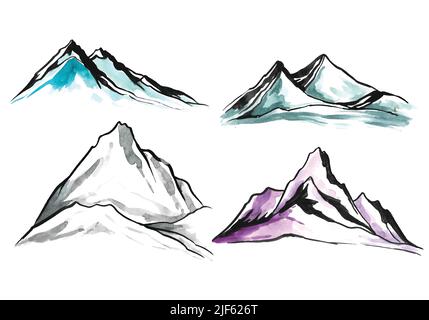 Modern hand draw landscape with mountain set design Stock Vector