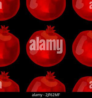 Seamless pattern with iIllustration of a pomegranate on a black background Stock Vector