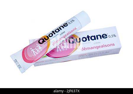 A tube and box of Quotane itching cream Stock Photo