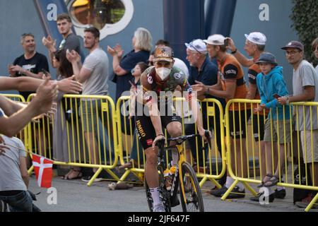 Copenhagen, Denmark. 28/06/2022, Tour de France 2022, Copenhagen, Denmark.  Team Jumbo Visma's Wout Van Aert exits the arena after the team presentstions Credit: Peter Goding/Alamy Live News Stock Photo