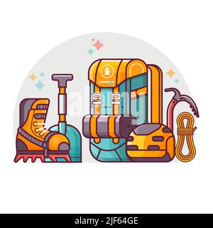 Climbing and Hiking Tools in Line Art Stock Vector