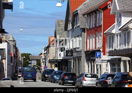 HAUGESUND, NORWAY - JULY 22, 2020: Street view of Haugesund city in Norway. Haugesund is a town in Rogaland region established in 1855. Stock Photo