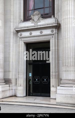 LONDON, UK - JULY 14, 2019: Door to United Grand Lodge of England in London, UK. United Grand Lodge of England is one of oldest Freemasonry lodges in Stock Photo