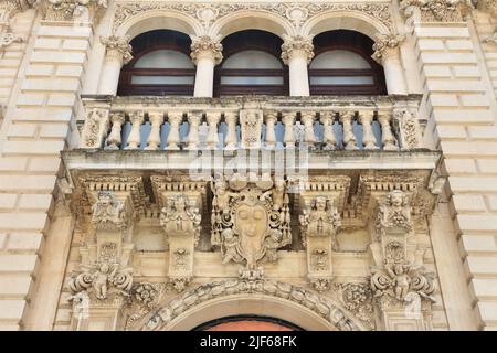 Italian town Lecce in Puglia region. Old town details at Piazza del Duomo square. Stock Photo