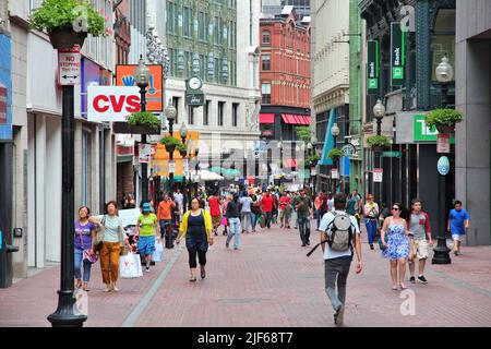 BOSTON, USA - JUNE 9, 2013: People shop at Winter Street in Boston. Boston is the capital and most populous city (673,184 people) of Massachusetts, US Stock Photo